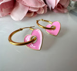 Barbie pink heart gold Huggie earrings.