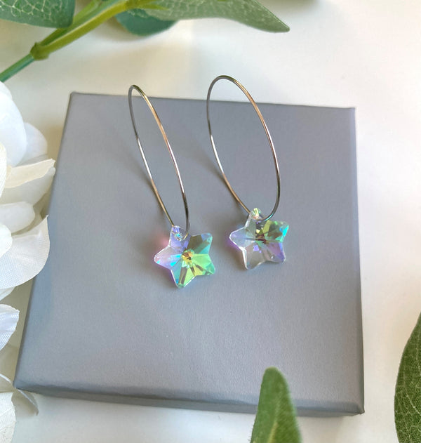 AB Glass Sterling silver Hoop Earrings