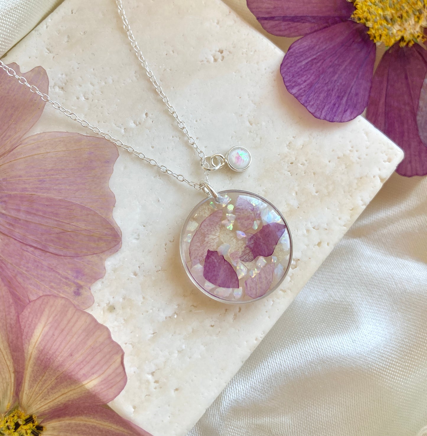 October Birthstone Silver necklace.