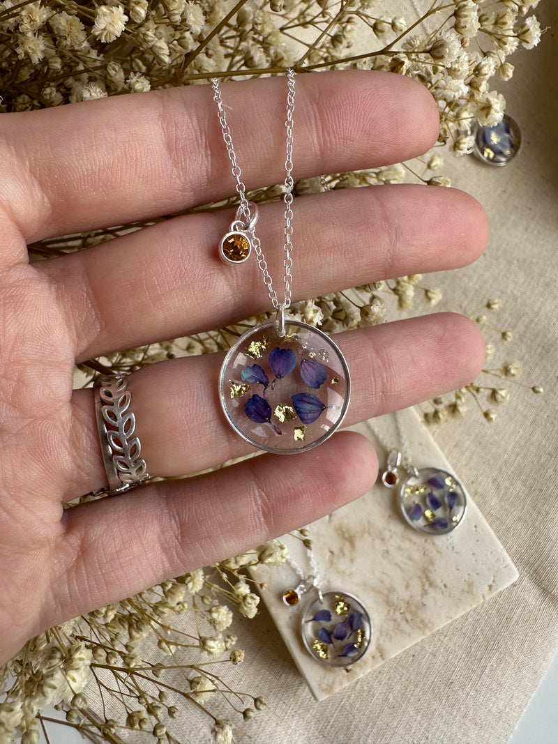 The November Birthstone flower silver necklace.