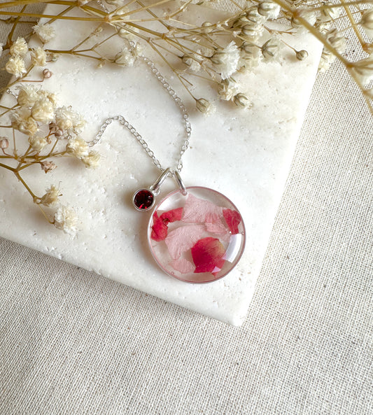 JANUARY birthstone flower necklace.