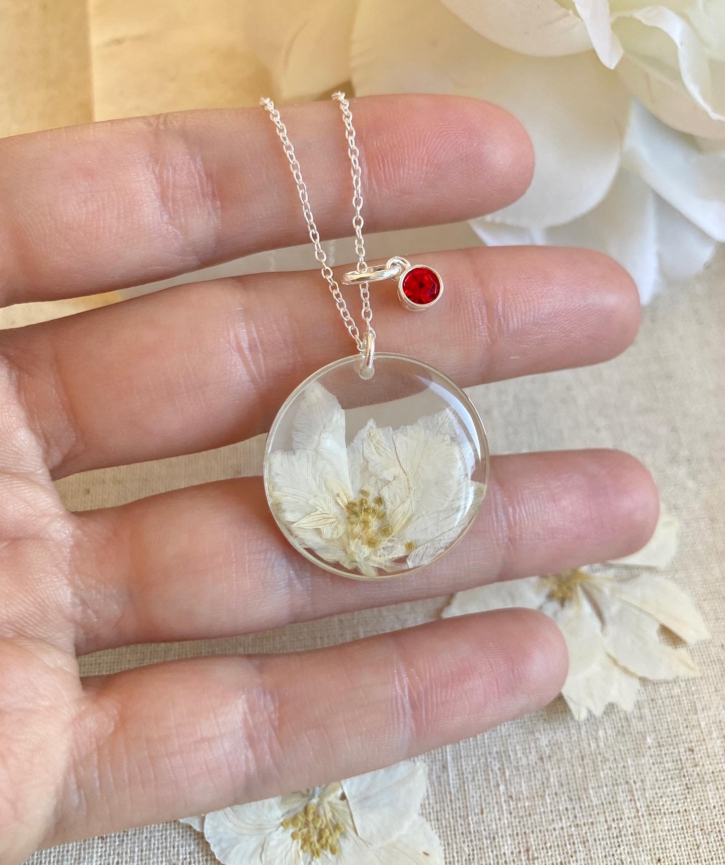 JULY Birthstone Silver necklace.