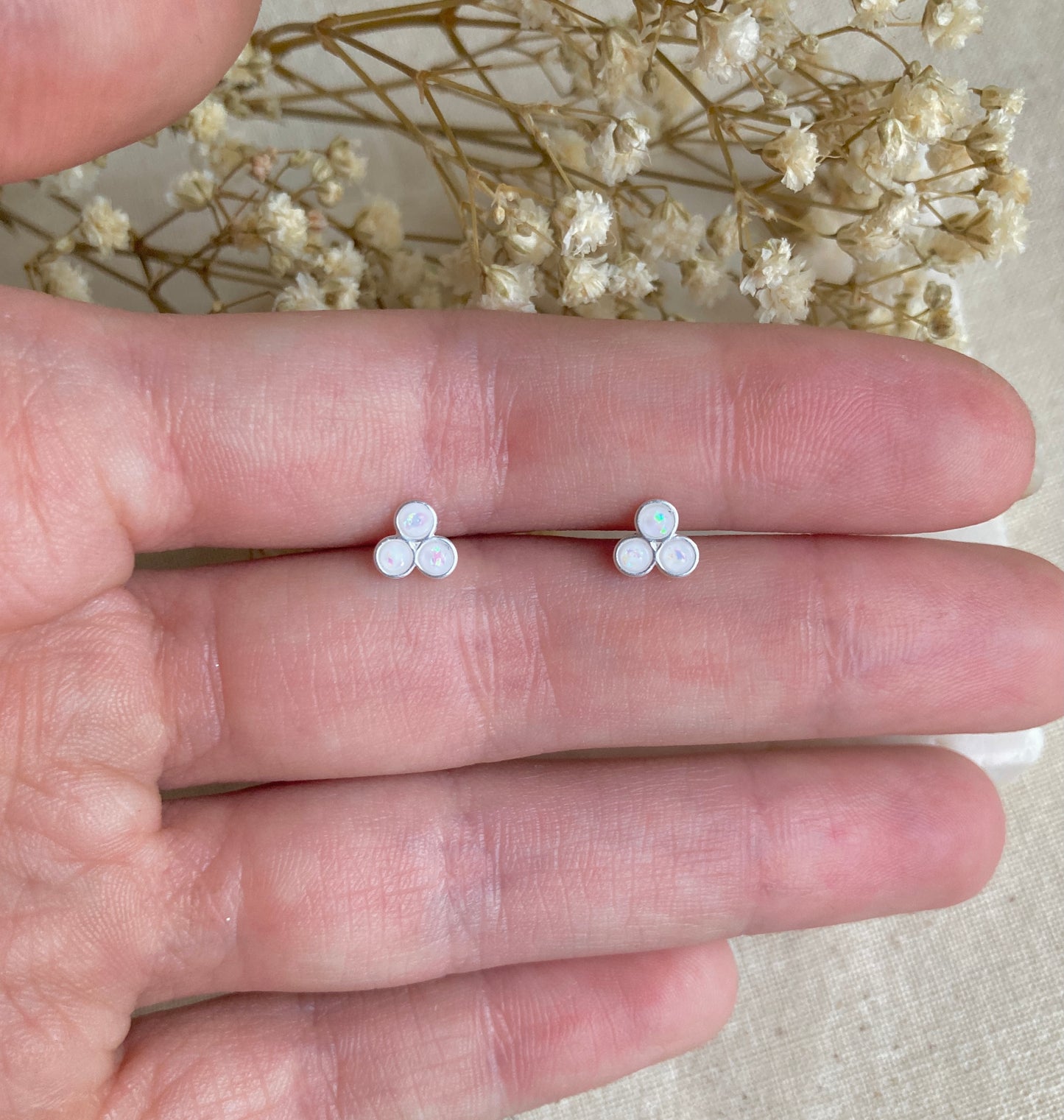 925 sterling silver Opal Tri-Bead stud earrings