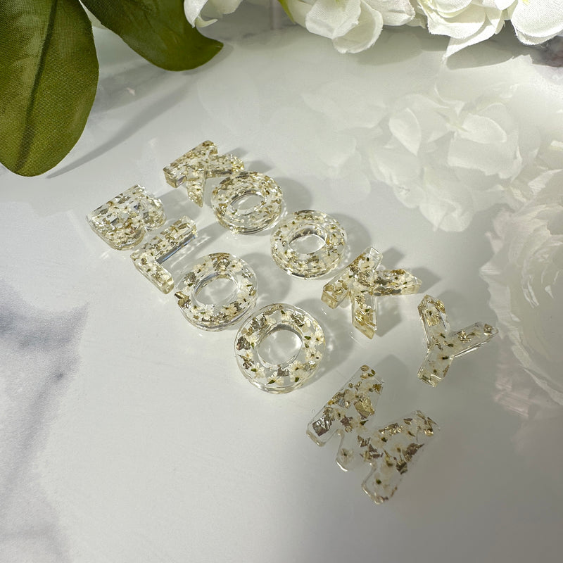 Gold preserved Lace Flower Custom Initial Necklace